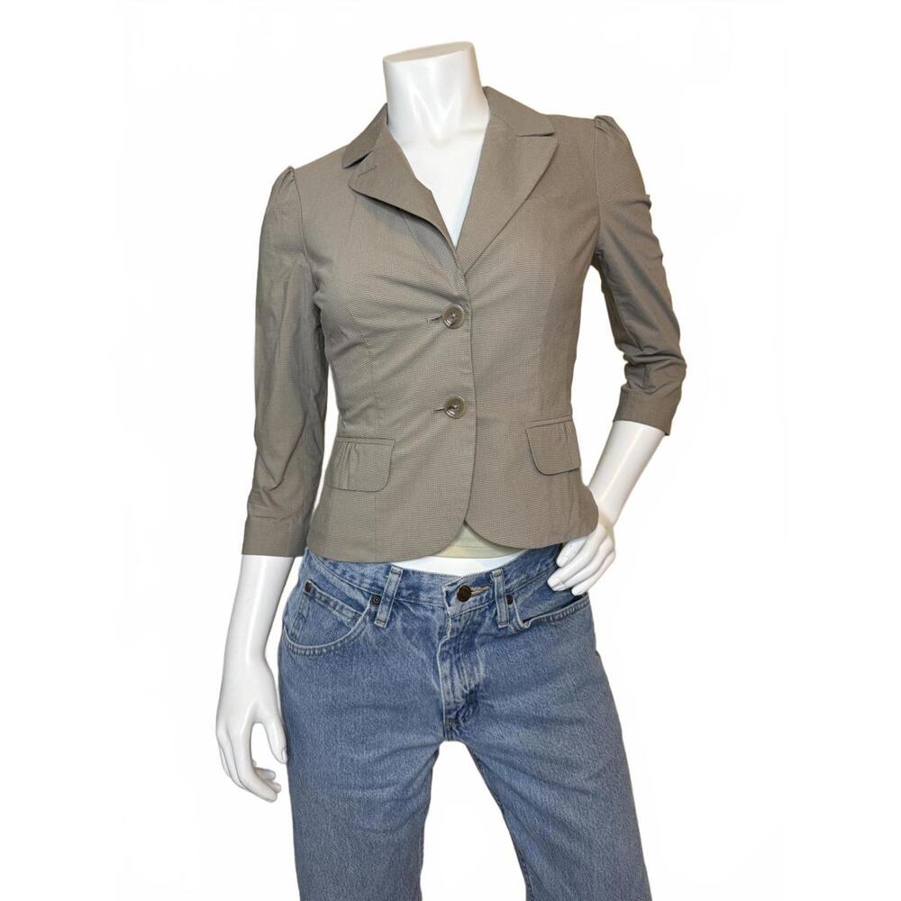 Halogen Women’s Taupe Checkered 2-Button Blazer Jacket Size Small